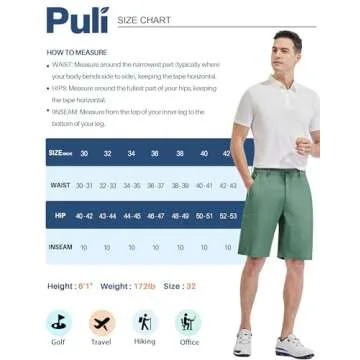 PULI Men's Dress Golf Shorts Stretch Casual Chino Hybrid Flat Front Lightweight Quick Dry with Pockets Black 34