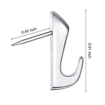 Hotop 15 Pieces 20 Lbs Pin Hooks Push pin Hangers Metal Hooks Picture Hanging Nails for Home Office Wooden or Fabric Wall(Silver)