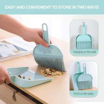 meioro Mini Dustpan and Brush Set, Multi-Functional Cleaning Tool with Hand Broom Brush, Plastic Dust Pan, Coral Fleece Dishtowel/Cleaning Cloth for Home Kitchen Keyboard Cars (2-Piece, Blue)