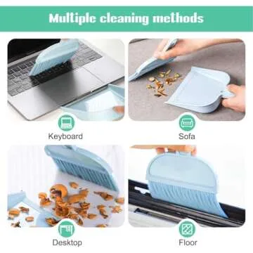 meioro Mini Dustpan and Brush Set, Multi-Functional Cleaning Tool with Hand Broom Brush, Plastic Dust Pan, Coral Fleece Dishtowel/Cleaning Cloth for Home Kitchen Keyboard Cars (2-Piece, Blue)