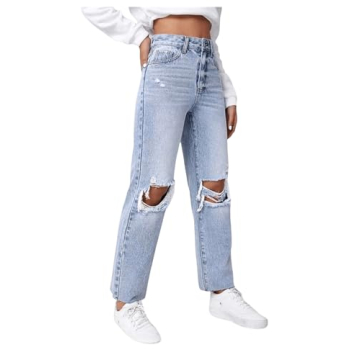 SweatyRocks Women's High Waist Ripped Distressed Cropped Jeans - Ultimate Style & Comfort