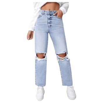Stylish SweatyRocks Women's High Waist Ripped Cropped Jeans