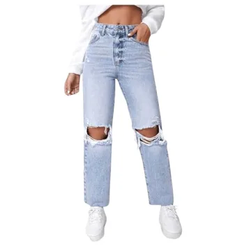 Stylish SweatyRocks Women's High Waist Ripped Cropped Jeans
