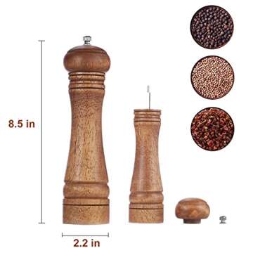 Gulex® Wood Pepper Grinder Pepper Mill,Adjustable Coarseness 8 Inch Wooden Peppermill, Retro Style Ceramic Grinding Mechanism Refillable (1 Pack)