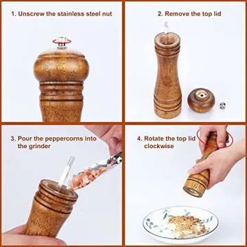 Gulex® Wood Pepper Grinder Pepper Mill,Adjustable Coarseness 8 Inch Wooden Peppermill, Retro Style Ceramic Grinding Mechanism Refillable (1 Pack)