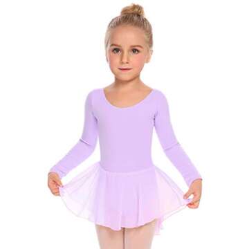 Arshiner Kids Girls Classic Long Sleeve Leotard Dance Ballet Dress Lilac