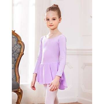 Arshiner Kids Girls Classic Long Sleeve Leotard Dance Ballet Dress Lilac