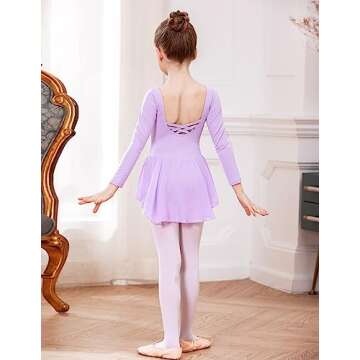 Arshiner Kids Girls Classic Long Sleeve Leotard Dance Ballet Dress Lilac