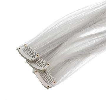 SWACC 12 Pcs Straight One Color Party Highlights Clip on in Hair Extensions Colored Hair Streak Synthetic Hairpieces (Sliver Gray)