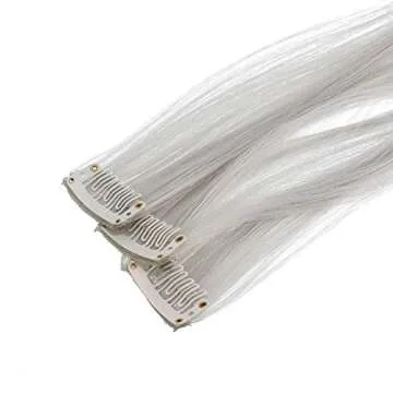 SWACC 12 Pcs Straight One Color Party Highlights Clip on in Hair Extensions Colored Hair Streak Synthetic Hairpieces (Sliver Gray)