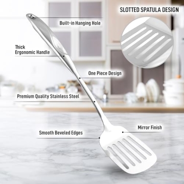 Zulay Kitchen Stainless Steel Cooking Utensil - Stainless Steel Kitchen Utensil - Durable Kitchen Gadgets - Metal Kitchen Accessories - Easy to Clean Kitchen Tools - 14.8" Slotted Turner