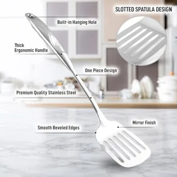 Zulay Kitchen Stainless Steel Cooking Utensil - Stainless Steel Kitchen Utensil - Durable Kitchen Gadgets - Metal Kitchen Accessories - Easy to Clean Kitchen Tools - 14.8" Slotted Turner