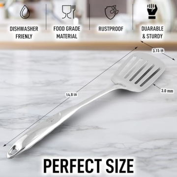 Zulay Kitchen Stainless Steel Cooking Utensil - Stainless Steel Kitchen Utensil - Durable Kitchen Gadgets - Metal Kitchen Accessories - Easy to Clean Kitchen Tools - 14.8" Slotted Turner