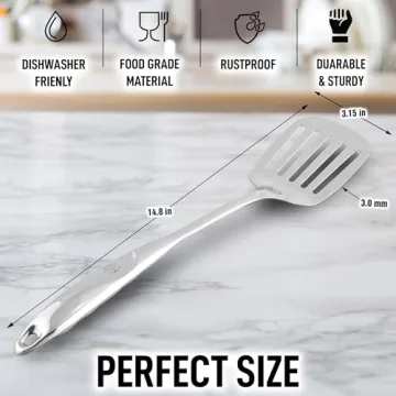 Zulay Kitchen Stainless Steel Cooking Utensil - Stainless Steel Kitchen Utensil - Durable Kitchen Gadgets - Metal Kitchen Accessories - Easy to Clean Kitchen Tools - 14.8" Slotted Turner