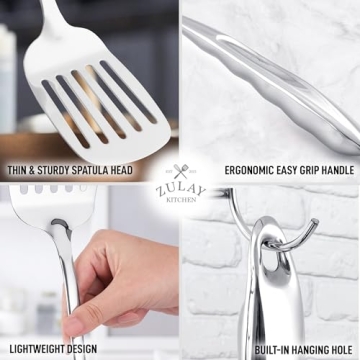 Zulay Kitchen Stainless Steel Cooking Utensil - Stainless Steel Kitchen Utensil - Durable Kitchen Gadgets - Metal Kitchen Accessories - Easy to Clean Kitchen Tools - 14.8" Slotted Turner