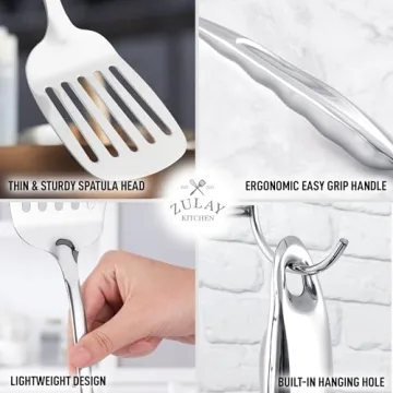 Zulay Kitchen Stainless Steel Cooking Utensil - Stainless Steel Kitchen Utensil - Durable Kitchen Gadgets - Metal Kitchen Accessories - Easy to Clean Kitchen Tools - 14.8" Slotted Turner