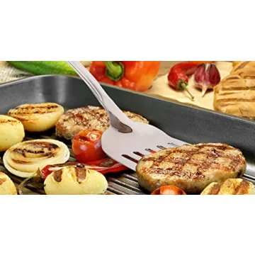 Zulay Kitchen Stainless Steel Cooking Utensil - Stainless Steel Kitchen Utensil - Durable Kitchen Gadgets - Metal Kitchen Accessories - Easy to Clean Kitchen Tools - 14.8" Slotted Turner