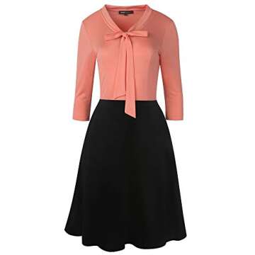 oxiuly Women's Vintage Bow Tie V-Neck Pockets Casual Work Party Cocktail Swing A-line Dresses OX278 ...