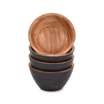 BHAVATU Acacia Wood Bowl Set Wooden Bowls for Snack Wood Salad Bowl Set Stackable Round Serving Bowl...