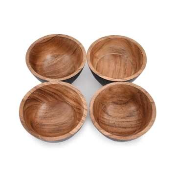 BHAVATU Acacia Wood Bowl Set Wooden Bowls for Snack Wood Salad Bowl Set Stackable Round Serving Bowl Wooden Set of 4 (4.5" x 4.5" x 2.5")