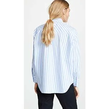 AYR Women's The Deep End Button Down Shirt in Blue/White