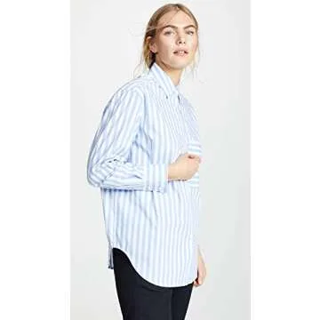 AYR Women's The Deep End Button Down Shirt in Blue/White