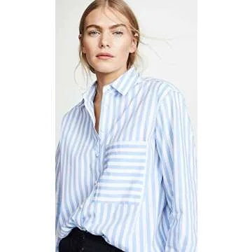 AYR Women's The Deep End Button Down Shirt in Blue/White