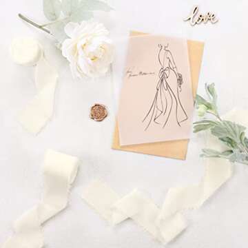 Socomi Cream Handmade Fringe Chiffon Silk Ribbon 1-3/4" x 7Yd 4 Rolls Frayed Ribbons for Wedding Inv...
