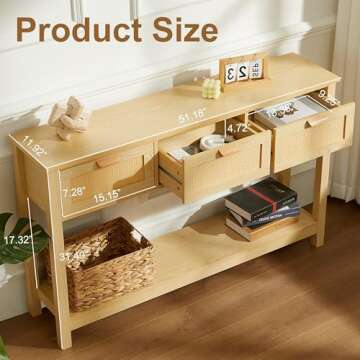Chilihom Rattan Console Table with 3 Drawers, Boho Entryway Table with Storage, Narrow Long Sofa Tab...