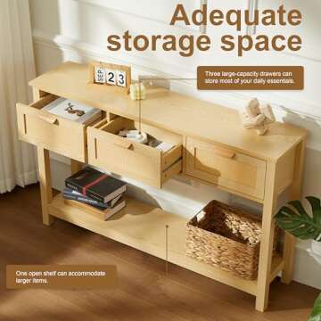Chilihom Rattan Console Table - Stylish & Functional Storage