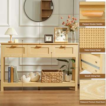 Chilihom Rattan Console Table - Stylish & Functional Storage