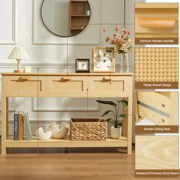 Chilihom Rattan Console Table - Stylish & Functional Storage
