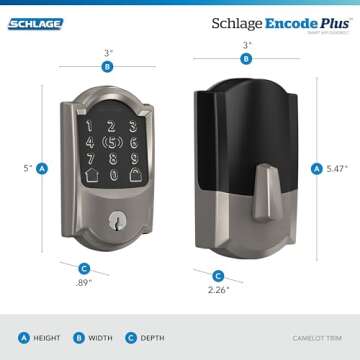Schlage BE499WB CAM 619 Encode Plus WiFi Deadbolt Smart Lock, Keyless Entry Touchscreen Door Lock with Camelot Trim, Satin Nickel