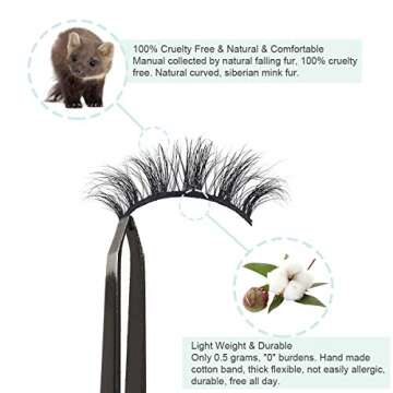 GOO GOO Mink Eyelashes, 13mm Natural 3D Mink Lashes Fake Eyelashes Individual Eyelashes Pack Siberian False Eyelashes Hand Made Black Thin Strips Soft Real Mink Lashes 1 Pair for Women