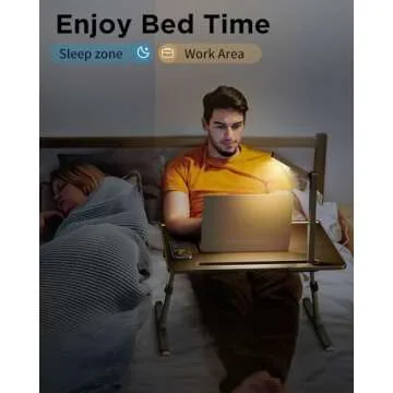 Laptop Bed Tray Desk with LED Desk Light, SAIJI Adjustable Laptop Stand for Bed, XX-Large PVC Leather Foldable Laptop Table with Book Stand,Wrist Rest, Extra Leg Room(Black)