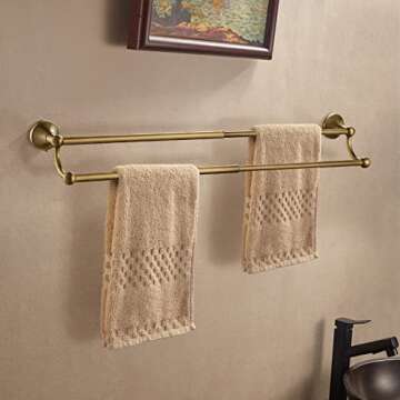 Leyden Antique Brass Towel Bar,Adjustable Towel Rack Holder Double Retro Bathroom Accessories Wall M...