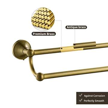 Leyden Antique Brass Towel Bar,Adjustable Towel Rack Holder Double Retro Bathroom Accessories Wall Mount Vintage
