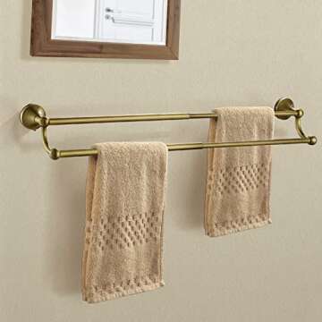 Leyden Antique Brass Towel Bar,Adjustable Towel Rack Holder Double Retro Bathroom Accessories Wall Mount Vintage