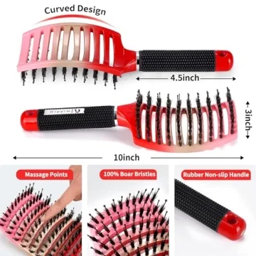 HIPPIH Boar Bristle Hair Brush 2 Pack for All Hair Types