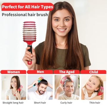 HIPPIH Boar Bristle Hair Brush 2 Pack for All Hair Types