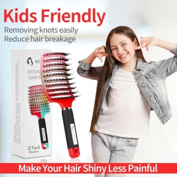 HIPPIH Boar Bristle Hair Brush 2 Pack for All Hair Types