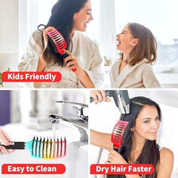 HIPPIH Boar Bristle Hair Brush 2 Pack for All Hair Types