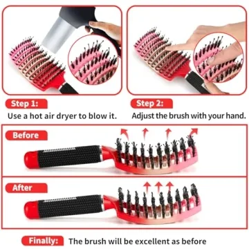 HIPPIH Boar Bristle Hair Brush 2 Pack for All Hair Types