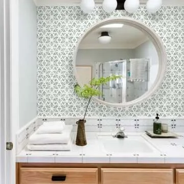 MelunMer Green Peel and Stick Wallpaper Boho Contact Paper for Cabinets Removable Self Adhesive Wallpaper for Bedroom Geometric Modern Contact Paper Bathroom Waterproof 197 in L 17.3In W