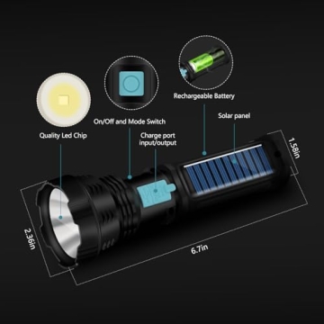 1500 Lumen Solar Flashlight – IP65 Waterproof Rechargeable