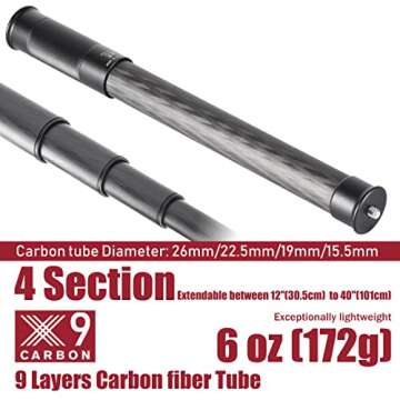 Carbon Fiber Extension Pole,Fast Twisting Lock 4 Section Tube,1/4" Screw Mount Compatible with Camer...