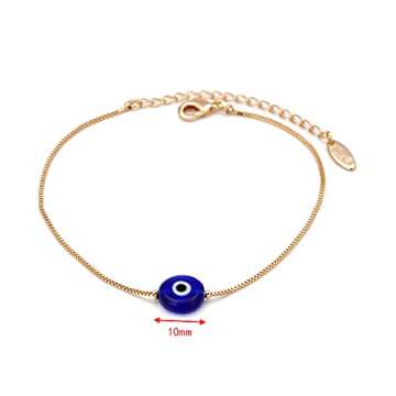 Pingyongchang Blue Turkish Evil Eye Beads Charm Bracelet - Adjustable Copper Chain