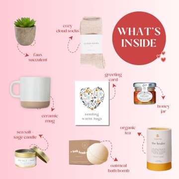 Unboxme Luxe Get Well Soon Gift Box for Women | Organic Self Care Package with Bath Bomb, FLuffy Socks, Mug, Lemon Ginger Tea Set, Candle & Warm Hugs Card | Feel Better Basket