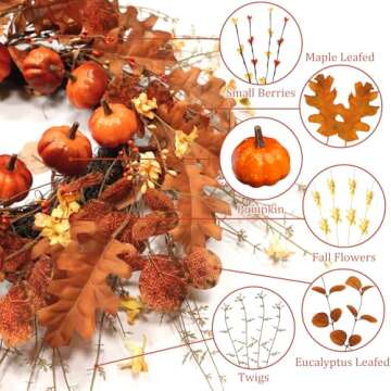 22 Inch LED Fall Wreath for Front Door Decoration