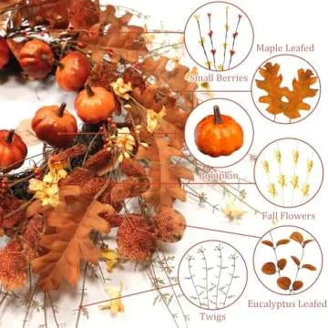 22 Inch LED Fall Wreath for Front Door Decoration